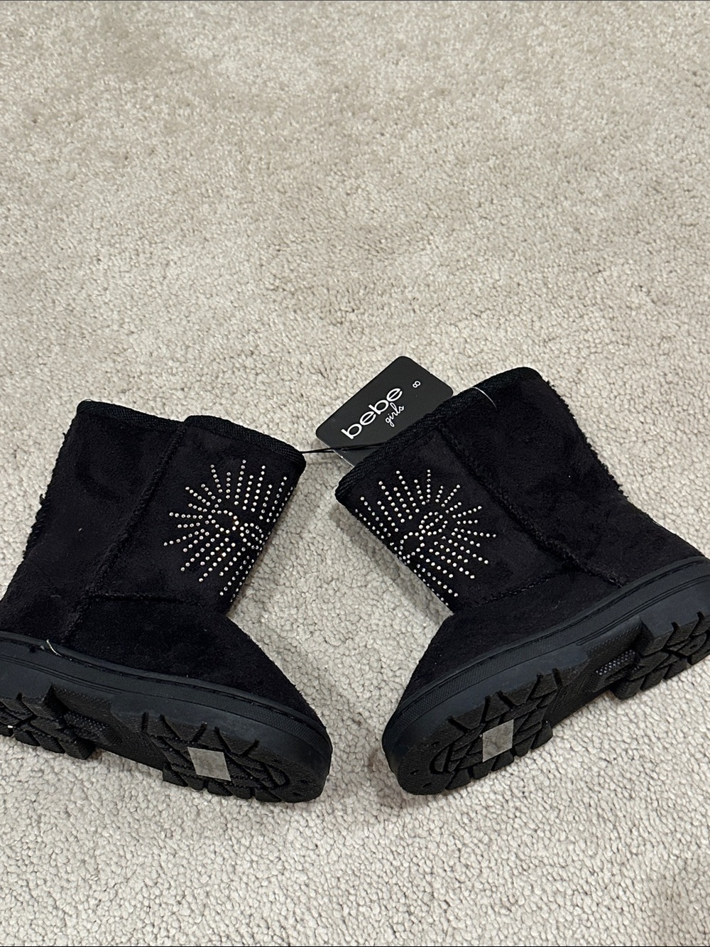 bebe Black Suede Girls Studded Short Boots